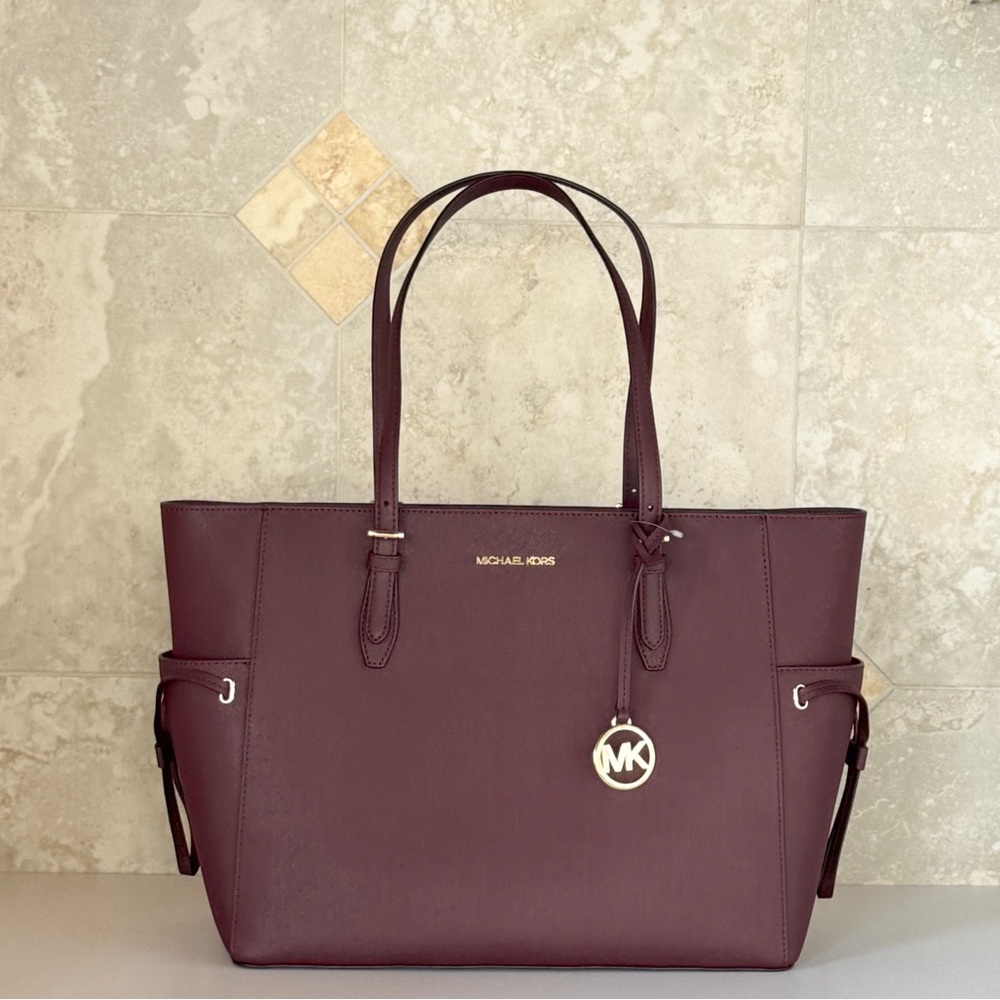 Michael Kors Gilly Large Drawstring Tote Shoulder Bag Oxblood